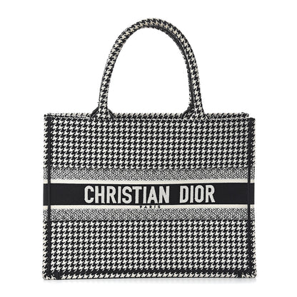 Christian Dior Canvas Houndstooth Embroidered Medium Book Tote Black White 1 of 8