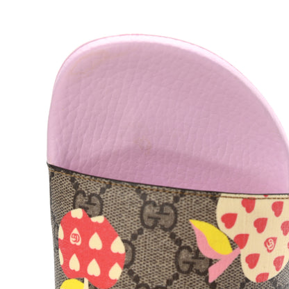 Gucci GG Supreme Monogram Apple Slide Sandals 40 Pink Multicolor 10 of 11