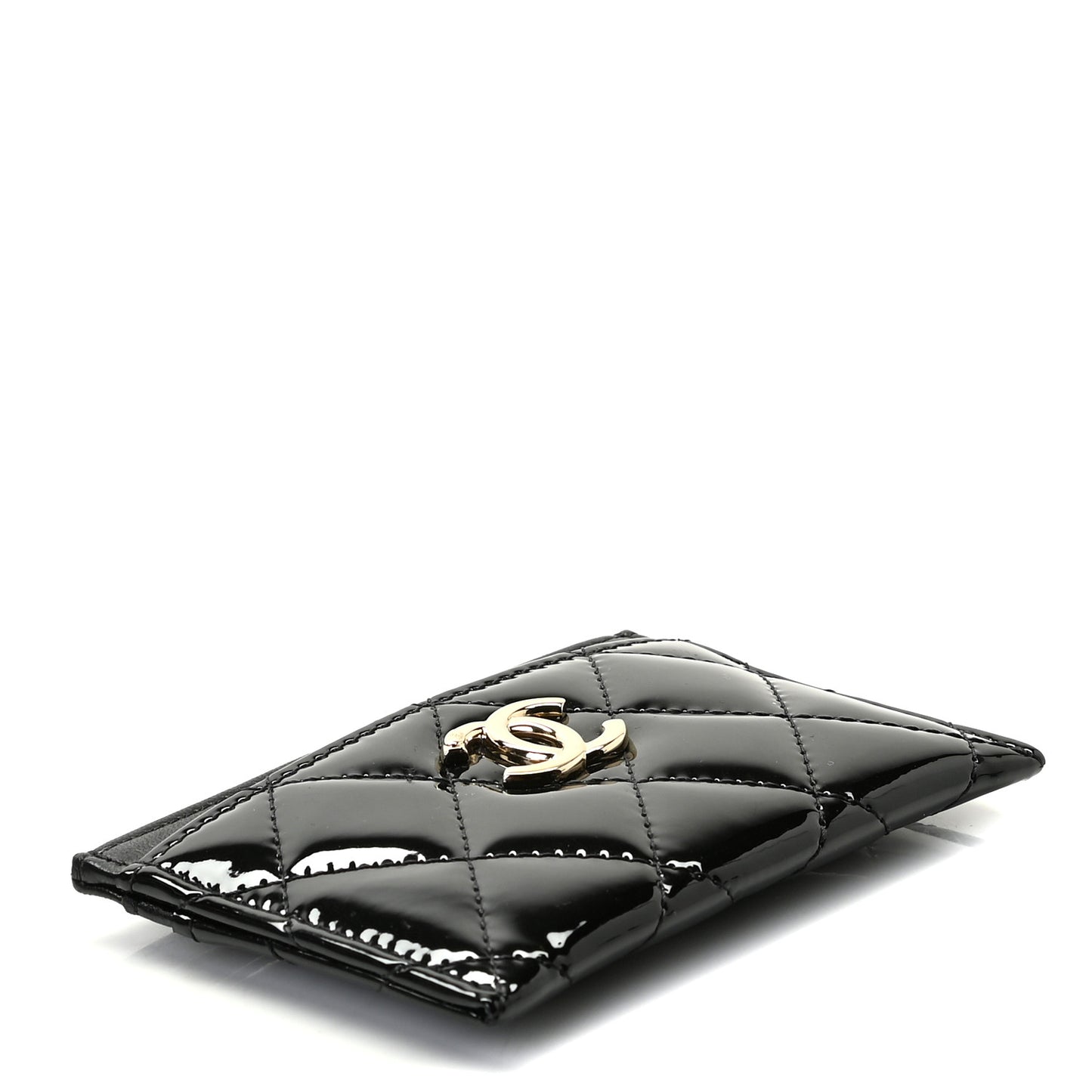 Patent Calfskin Quilted Card Holder Black