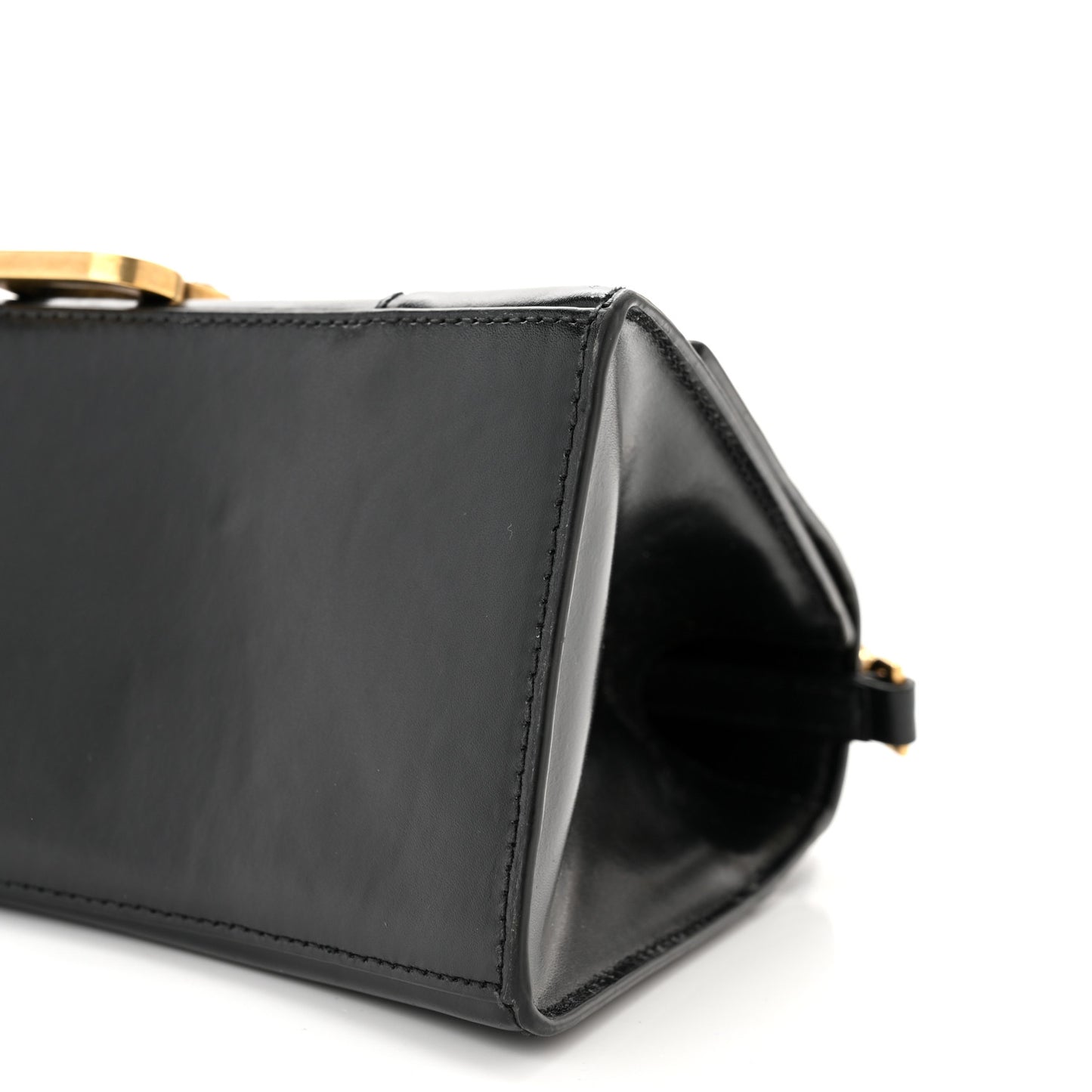 Shiny Box Calfskin Small Hourglass Top Handle Bag Black