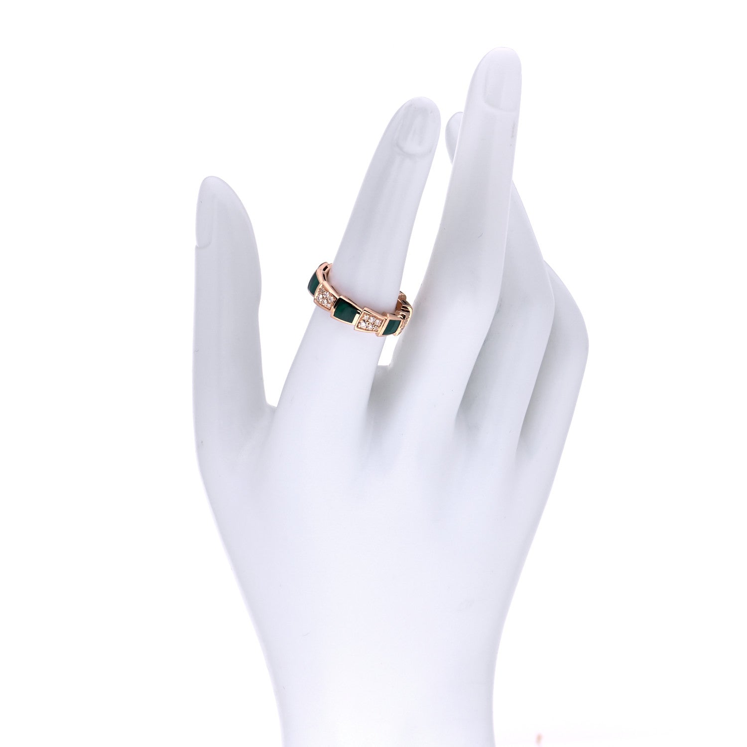 Bulgari 18K Rose Gold Diamond Malachite 6mm Serpenti Viper Band Ring 54 6.75 2 of 8