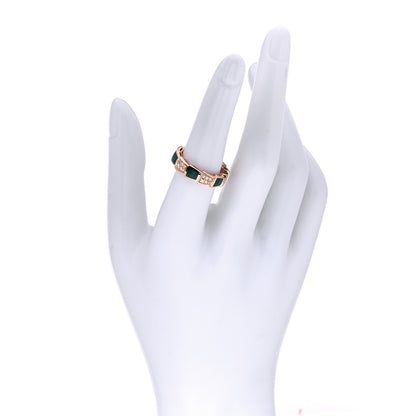 Bulgari 18K Rose Gold Diamond Malachite 6mm Serpenti Viper Band Ring 54 6.75 2 of 8