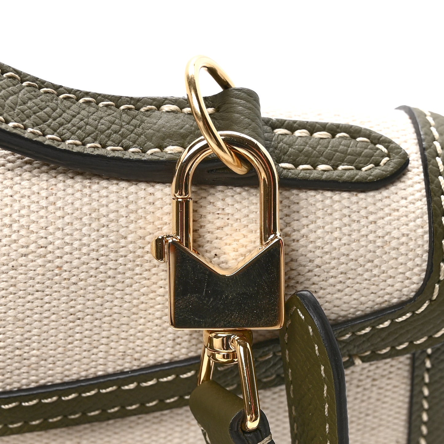 Cotton Canvas Linen Calfskin Gabrielle Clutch Olive Green