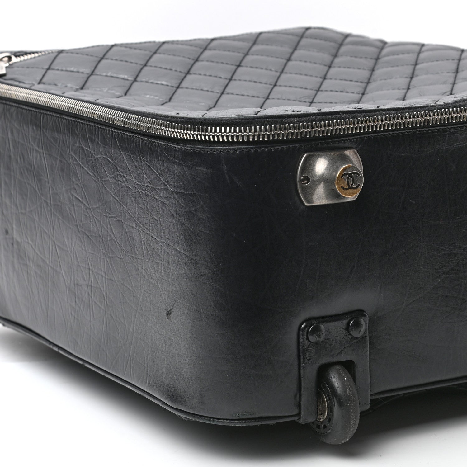 Chanel Aged Calfskin Quilted Trolley Rolling Luggage Black 7 of 13