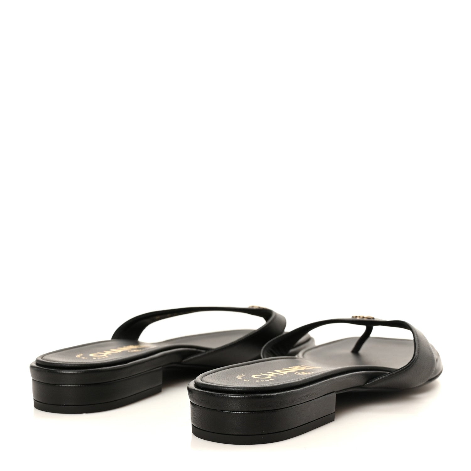 Chanel Lambskin CC Thong Sandals 38 Black 5 of 9
