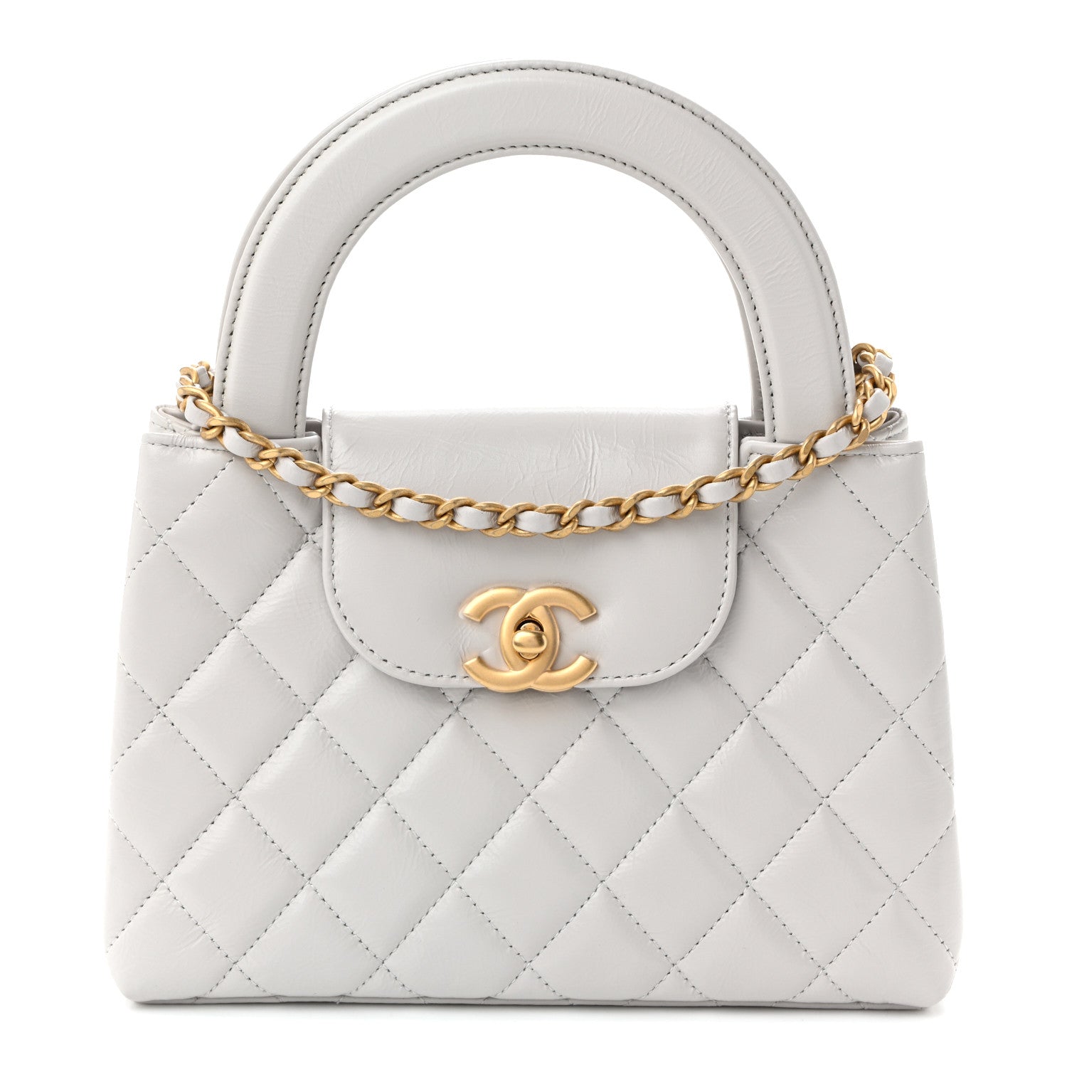 Chanel Shiny Aged Calfskin Quilted Nano Kelly Shopper Light Grey 1 of 11