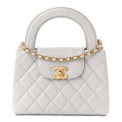 Chanel Shiny Aged Calfskin Quilted Nano Kelly Shopper Light Grey 1 of 11