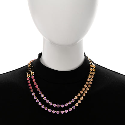 Chanel Crystal Multi Strand CC Short Necklace Gold Pink Orange Purple Yellow 2 of 6