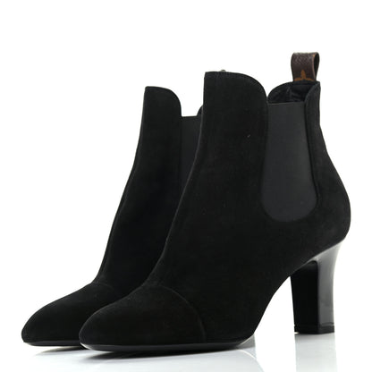 Louis Vuitton Suede Monogram Uniformes Cap Toe Chelsea 75mm Ankle Boots 39 Black 3 of 7