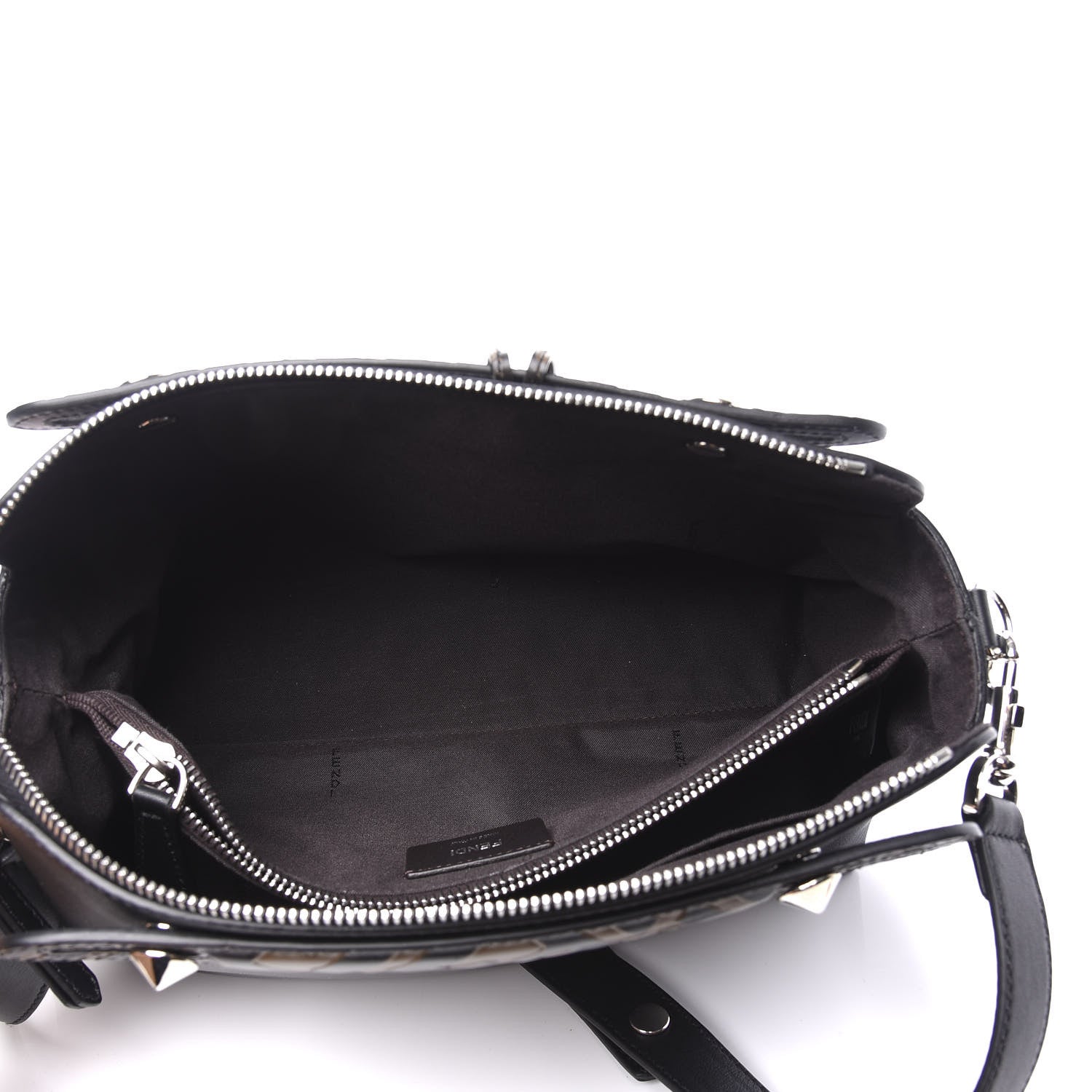 Fendi Vitello Dolce Bi-Color FF 1974 Embossed Medium By The Way Boston Bag Black Maya 4 of 12