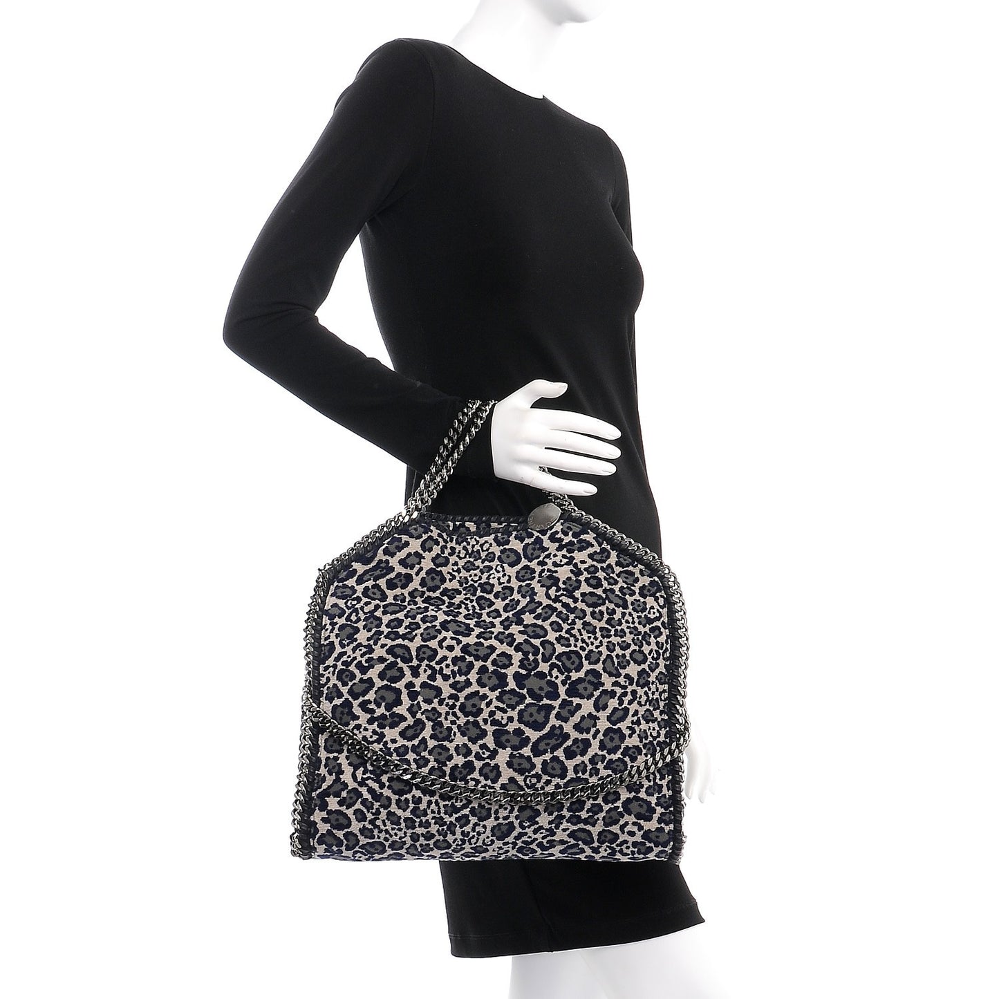 Cotton Canvas Leopard Small Falabella Fold Over Tote Grey