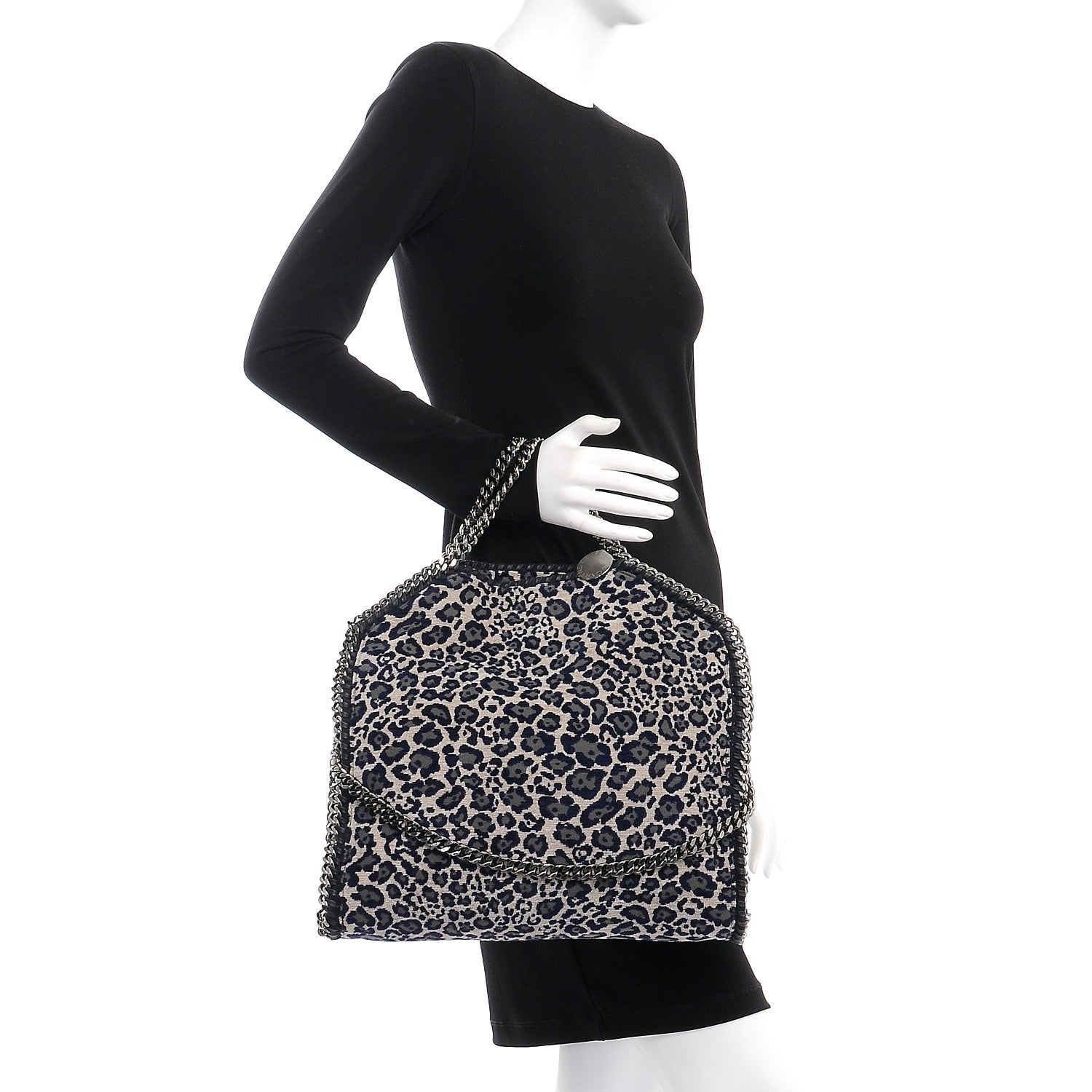 Stella McCartney Cotton Canvas Leopard Small Falabella Fold Over Tote Grey 2 of 7