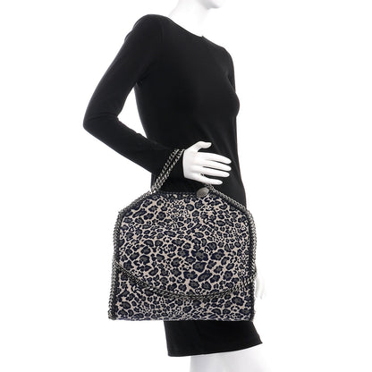 Stella McCartney Cotton Canvas Leopard Small Falabella Fold Over Tote Grey 2 of 7