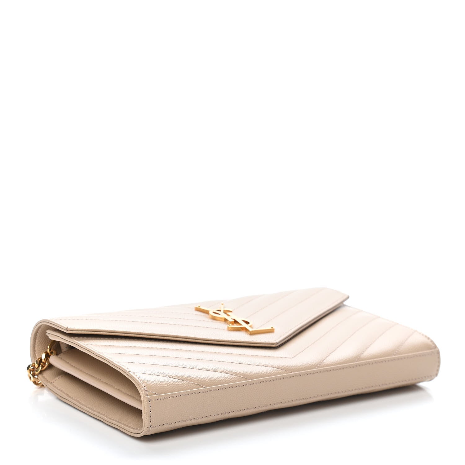 Saint Laurent Grain De Poudre Matelasse Chevron Monogram Chain Wallet Nude Powder 5 of 10
