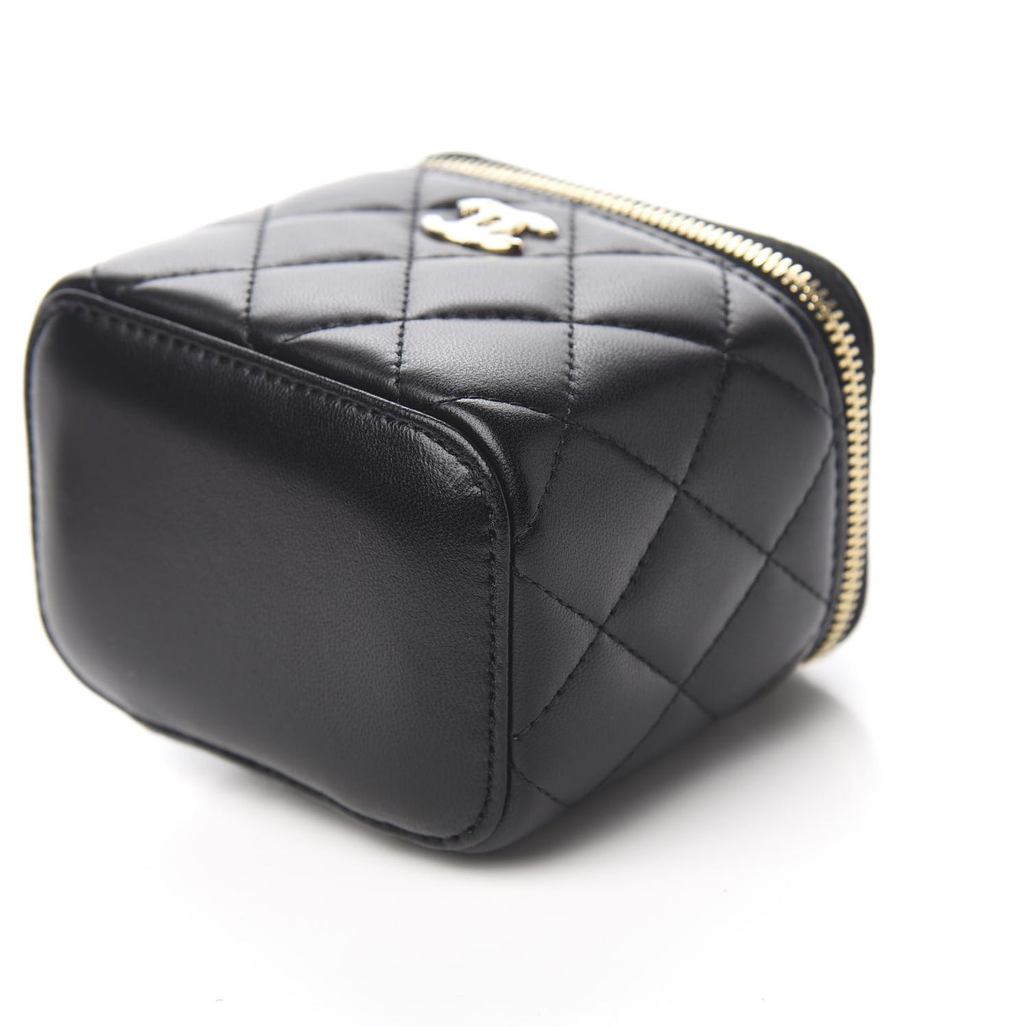 Lambskin Quilted Trendy Mini Vanity Case With Chain Black