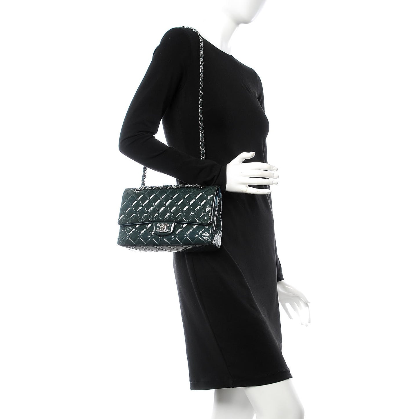 Patent Quilted Medium Double Flap Turquoise