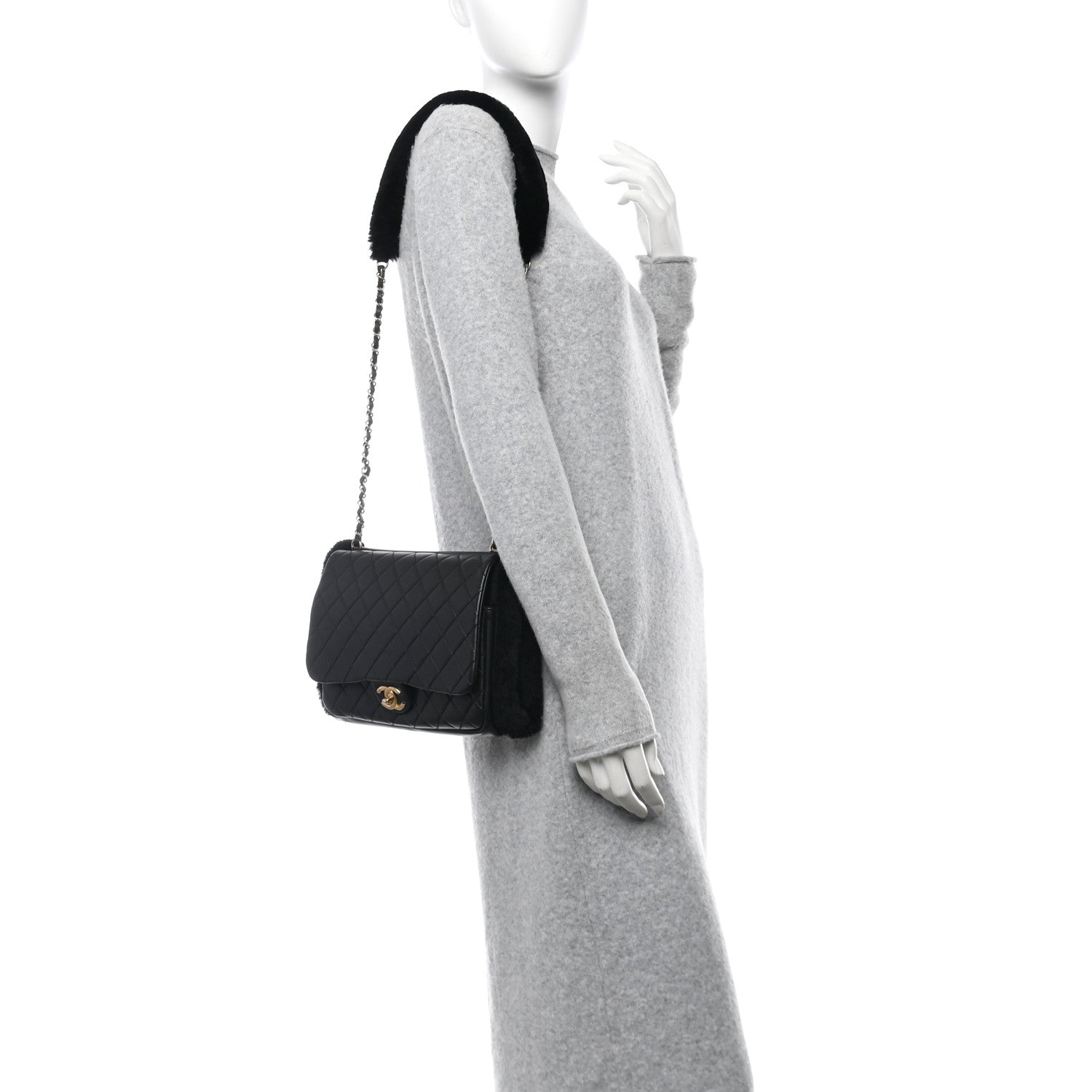 Chanel Lambskin Shearling CC Muff Flap Bag Black 1697963