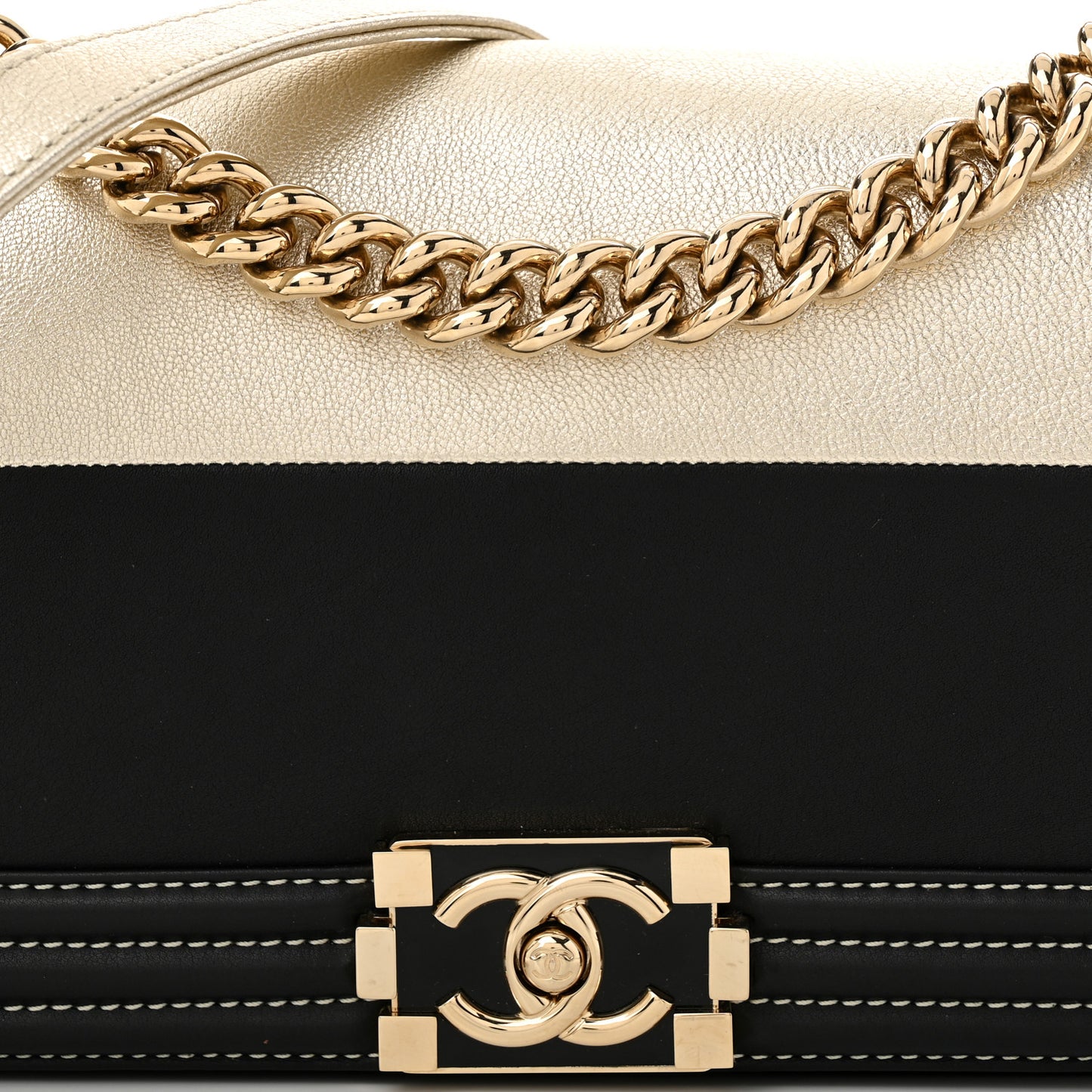 Metallic Goatskin Calfskin Medium Boy Flap Gold Black