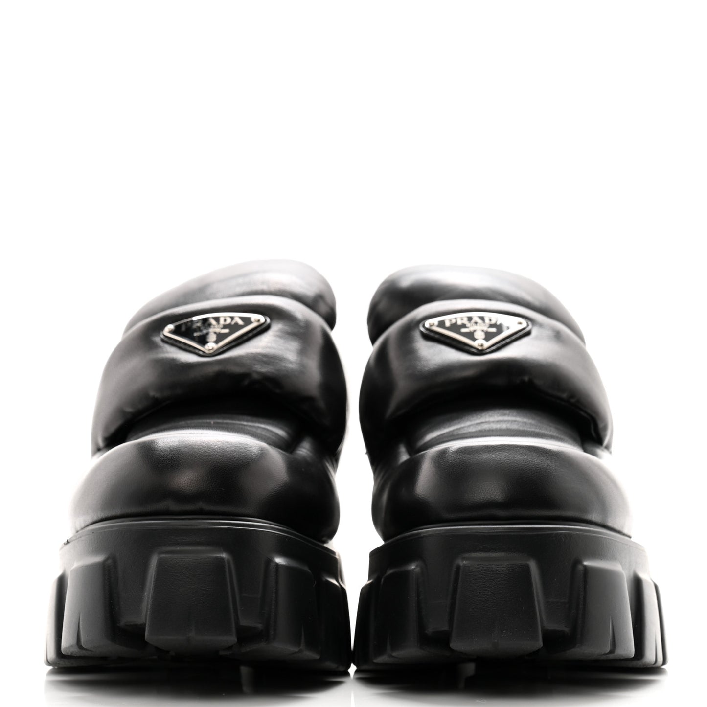 Nappa Soft Metal Triangle Logo Loafers 38.5 Black