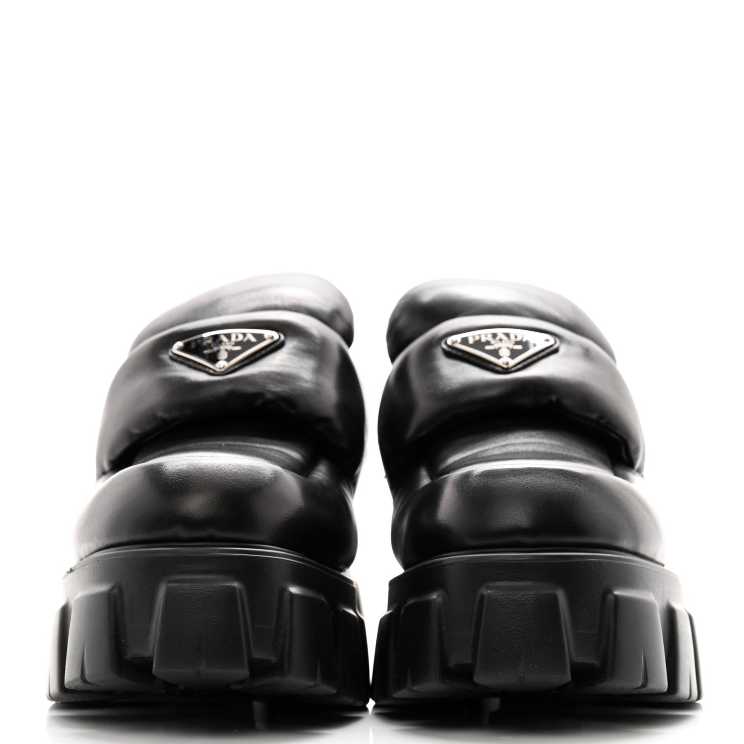 Prada Nappa Soft Metal Triangle Logo Loafers 38.5 Black 2 of 11
