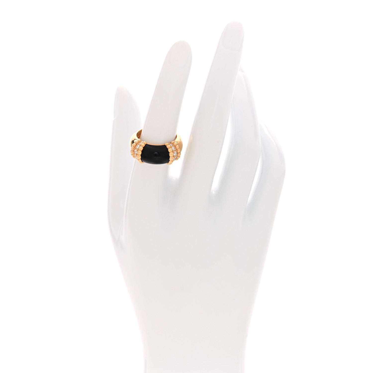 Van Cleef & Arpels 18K Yellow Gold Diamond Black Onyx Perlee Couleurs Ring 53 6.5 2 of 5