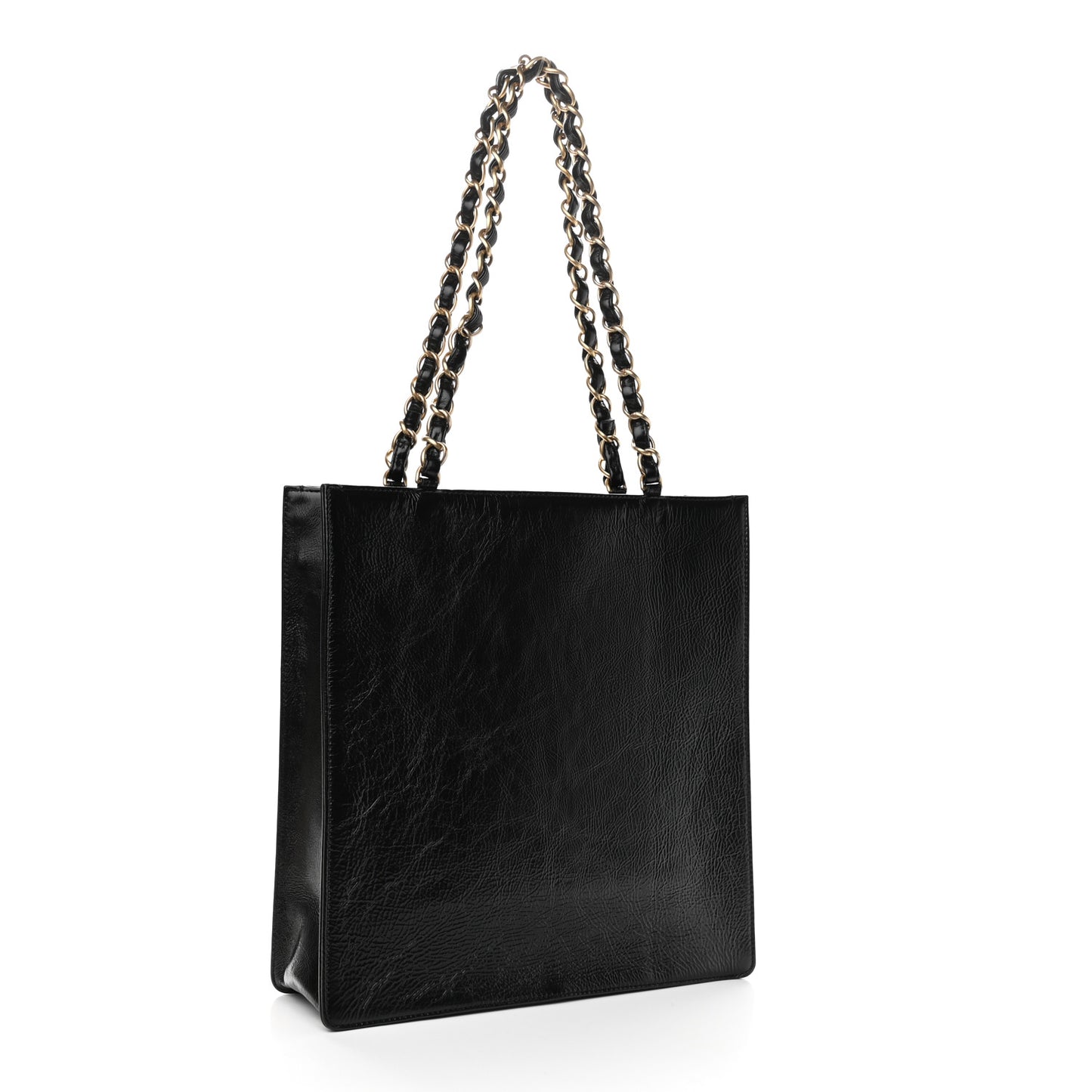 Shiny Aged Calfskin North South Shopping Bag Black