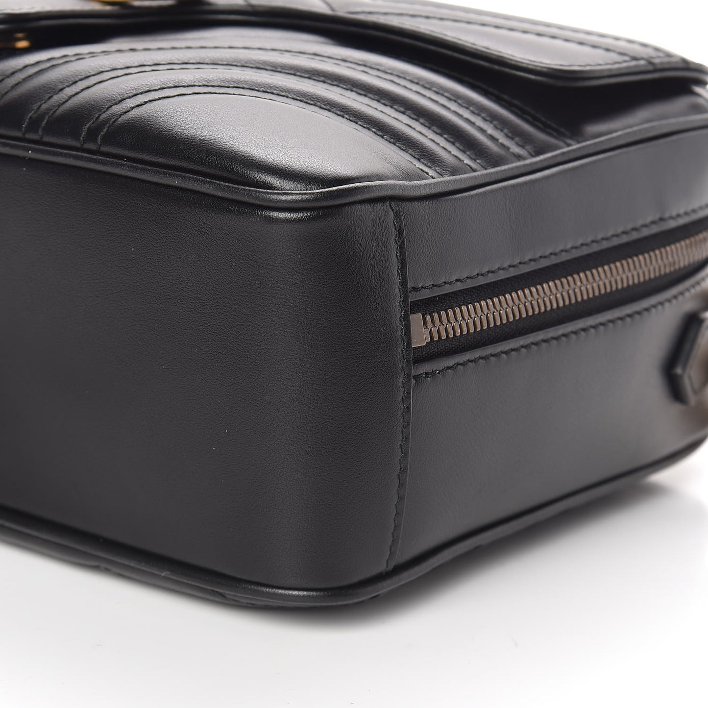Calfskin Matelasse Sylvie Web Small GG Marmont Top Handle Shoulder Bag Black
