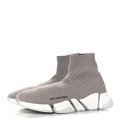 Balenciaga Ribbed Knit Womens Speed 2.0 Transparent Sole Sneakers 40 Baltic Grey White 3 of 8