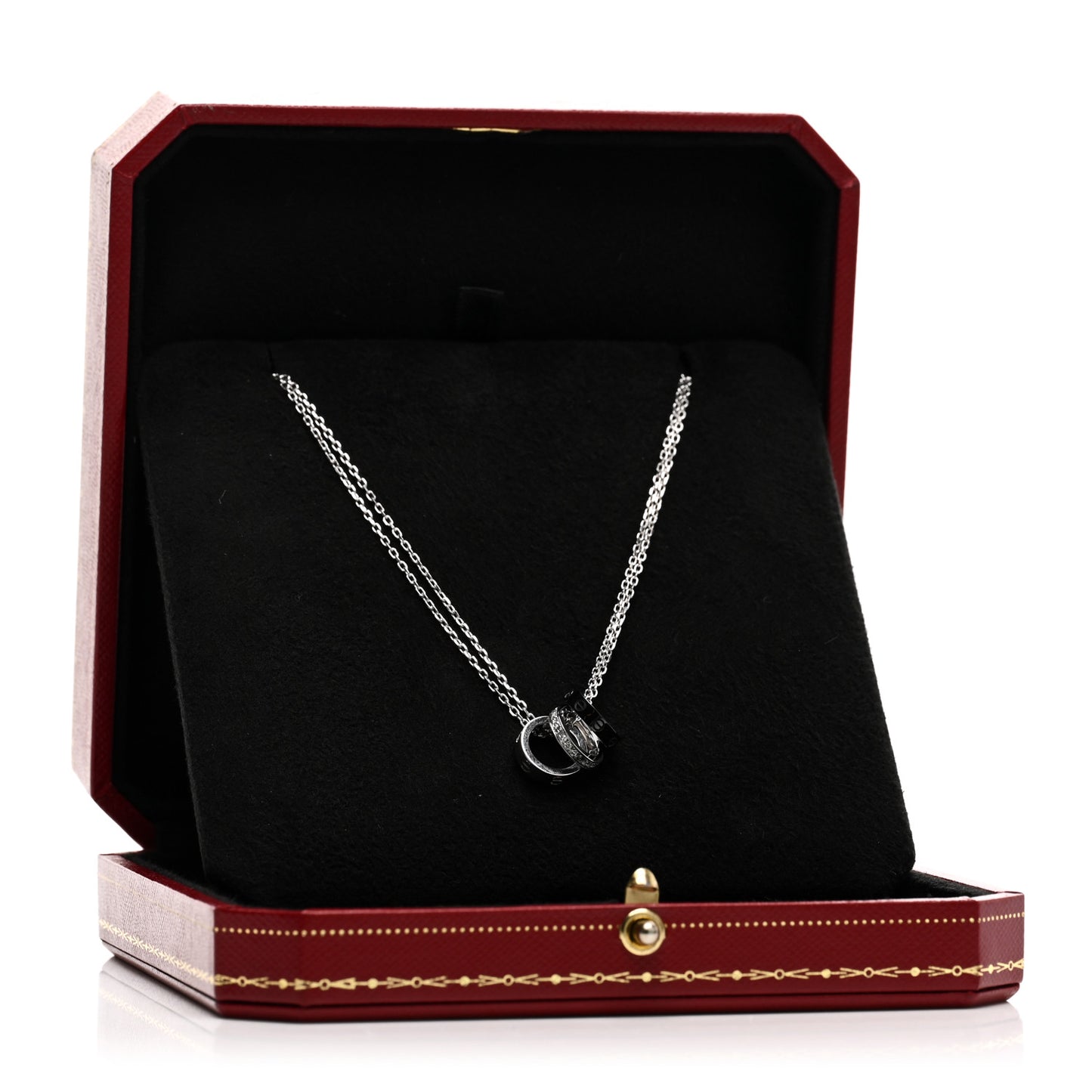 18K White Gold Ceramic Diamond Three Ring LOVE Necklace