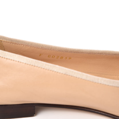 Chanel Lambskin Cap Toe CC Ballerina Flats 36.5 Beige Black 7 of 13