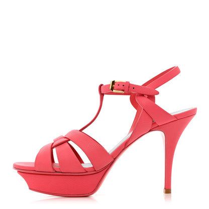 Saint Laurent Grained Calfskin Tribute 75 Platform Sandals 39.5 Rose Clair 1 of 16