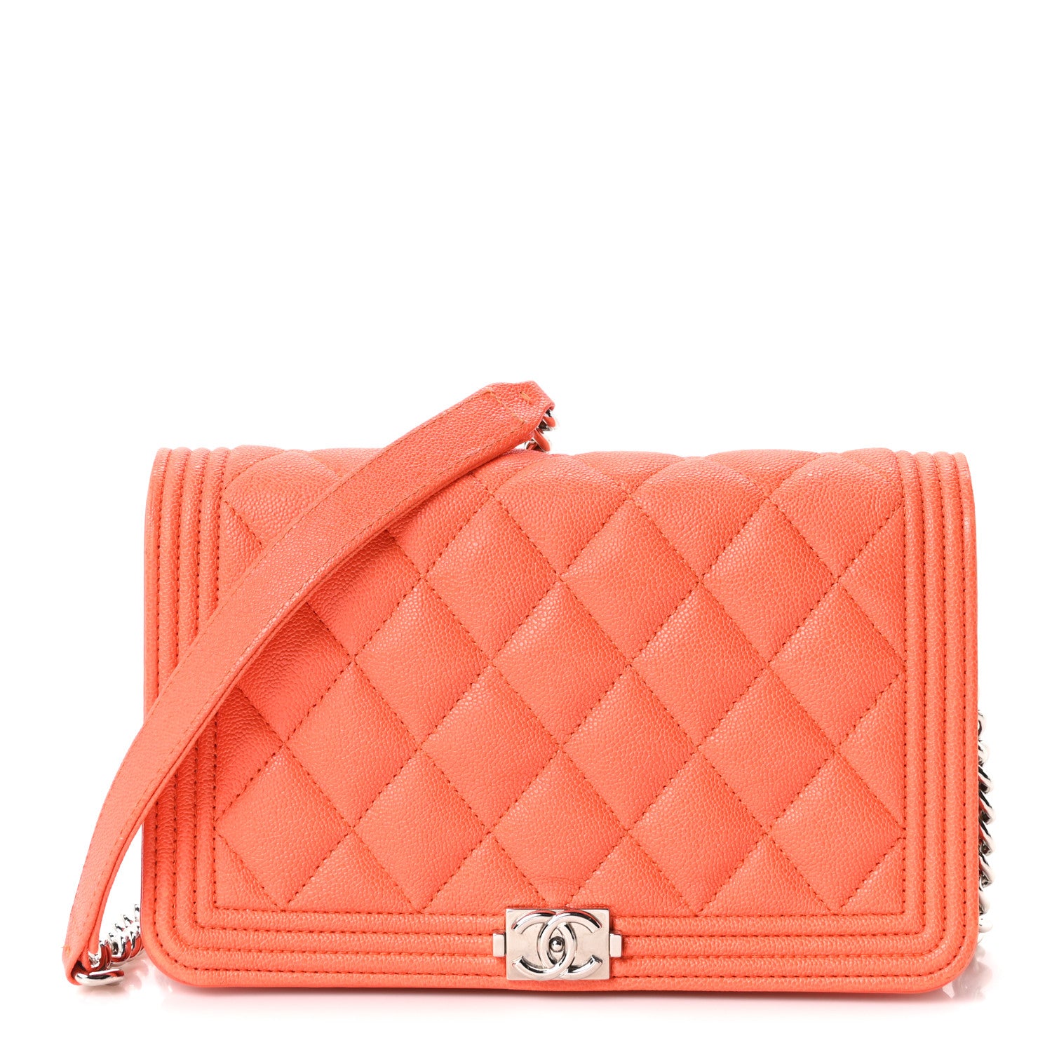 Chanel Caviar Quilted Boy Wallet On Chain WOC Orange 1 of 10