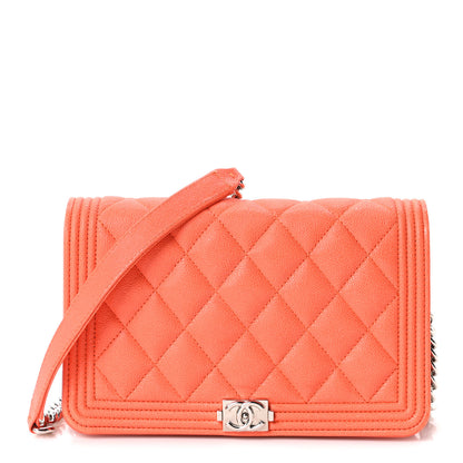 Chanel Caviar Quilted Boy Wallet On Chain WOC Orange 1 of 10