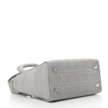 Christian Dior Canvas Embroidered Cannage Medium Lady D-Lite Gray 4 of 12