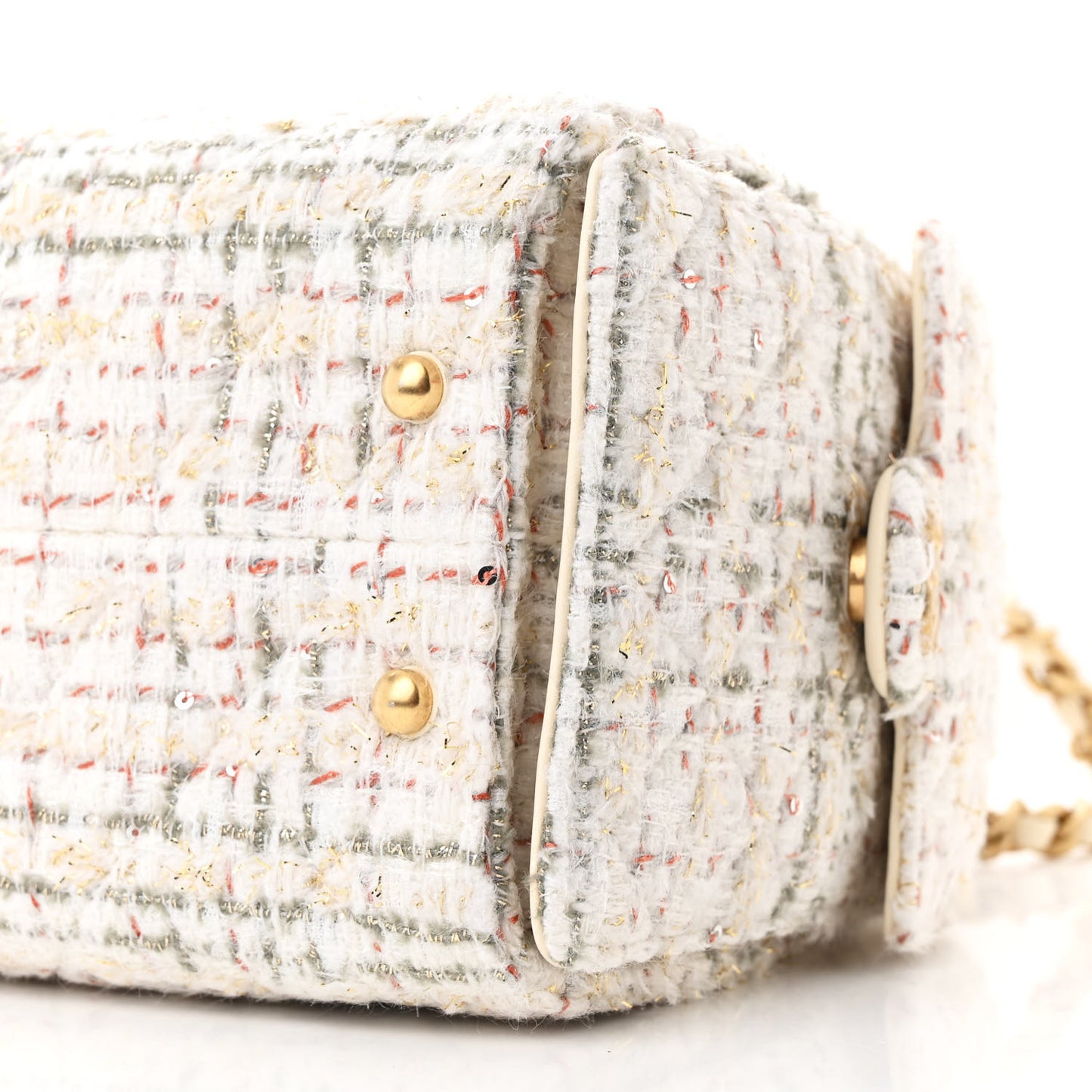 Tweed Quilted Small Chanel 25 Handbag Ecru Khaki Gold Red