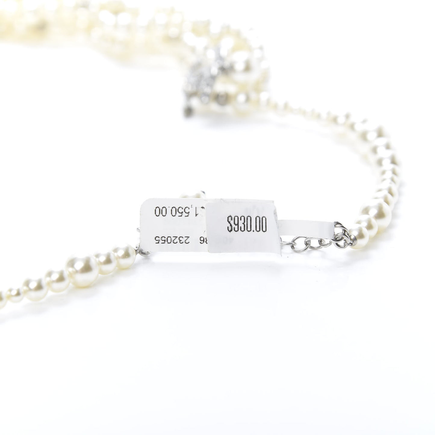 Crystal Pearl CC Braided Necklace Silver Pearly White