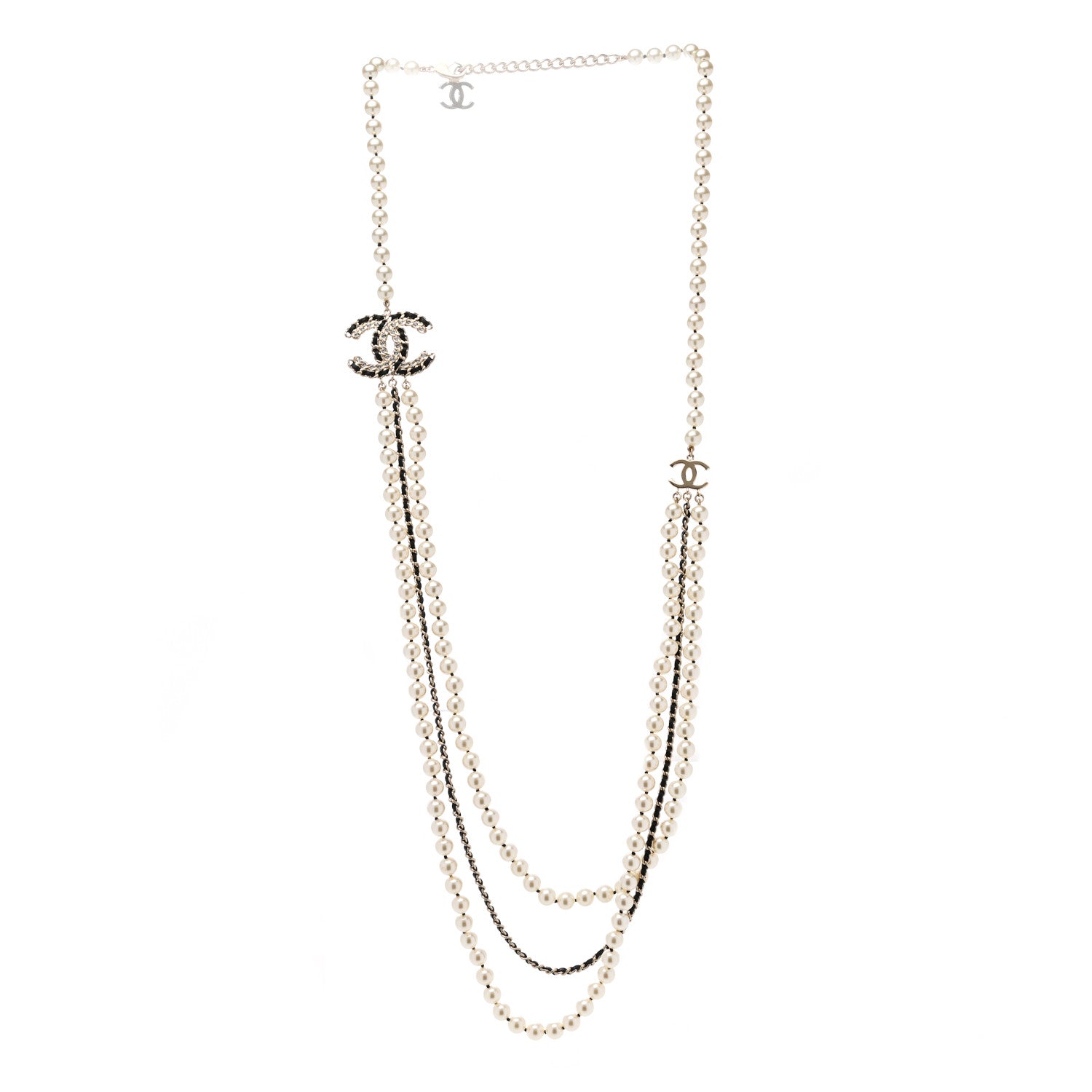 Chanel Pearl Lambskin Crystal CC Vintage Allure Necklace Gold Black 3 of 6