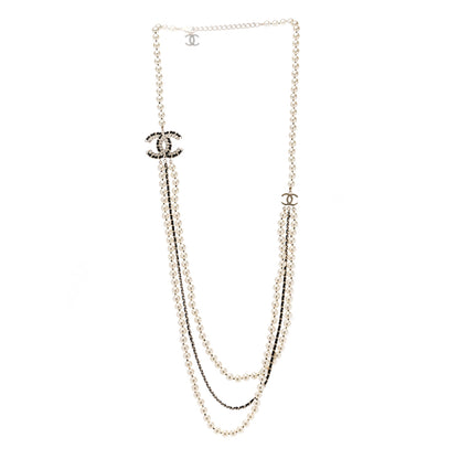 Chanel Pearl Lambskin Crystal CC Vintage Allure Necklace Gold Black 3 of 6