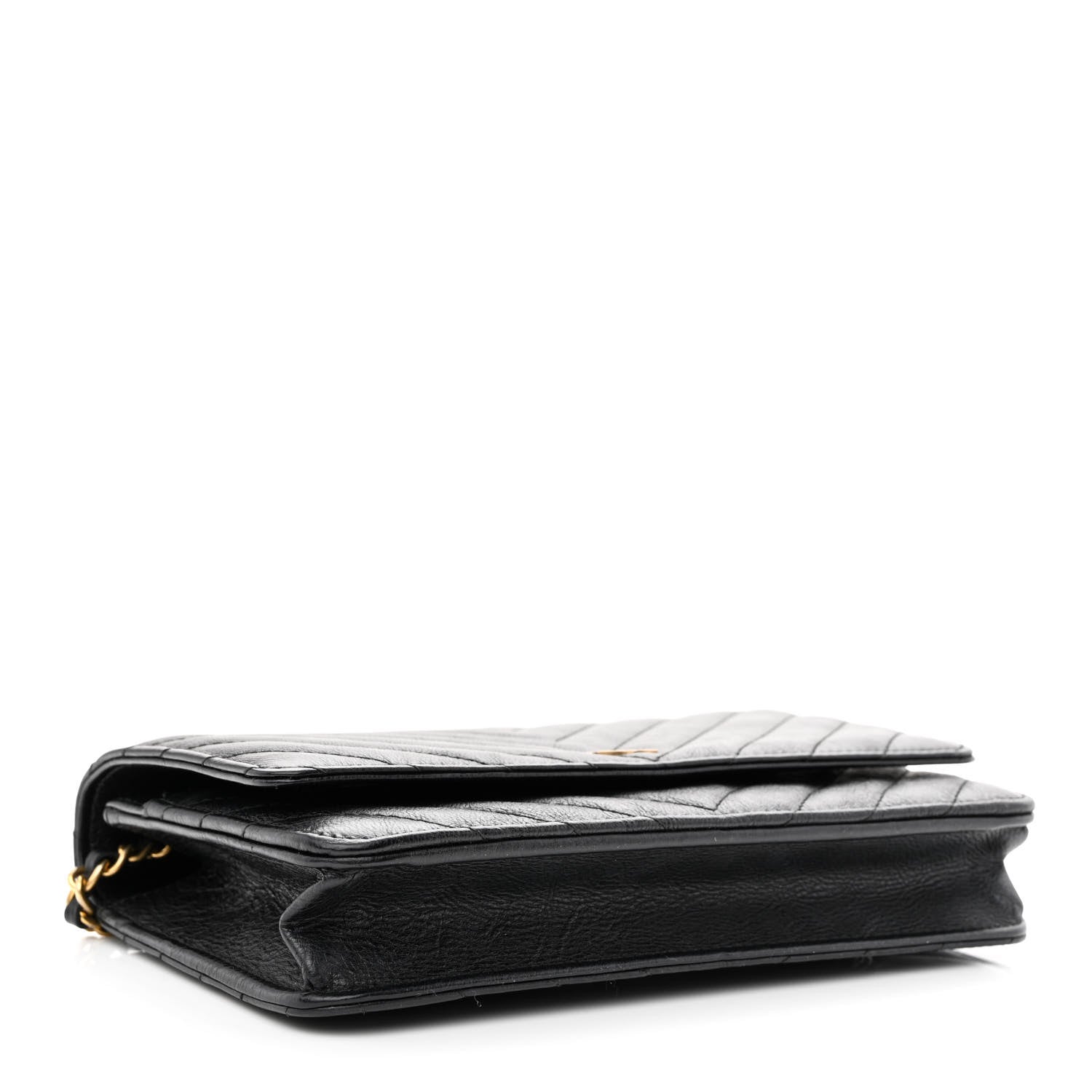 Chanel Crumpled Calfskin Chevron Quilted Wallet On Chain WOC Black 4 of 12