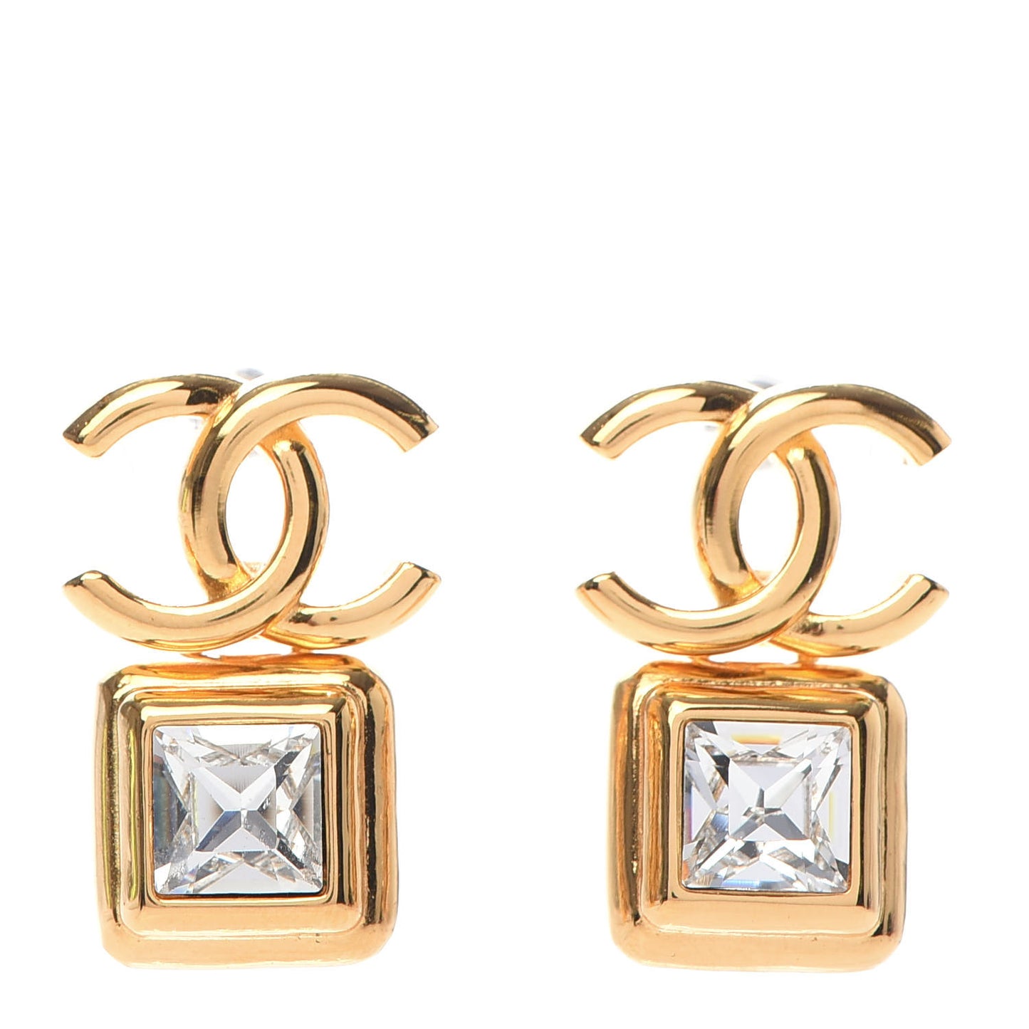 Large Crystal CC Drop Earrings Gold
