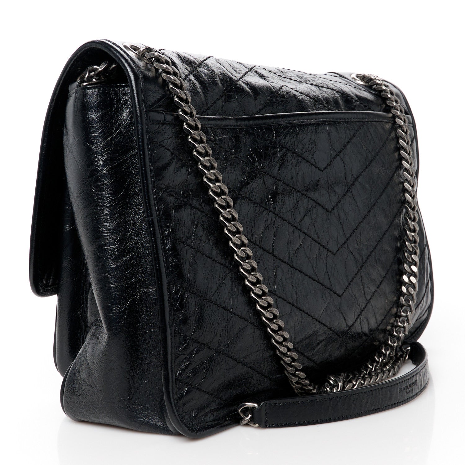 Saint Laurent Crinkled Calfskin Matelasse Monogram Large Niki Chain Satchel Black 3 of 11