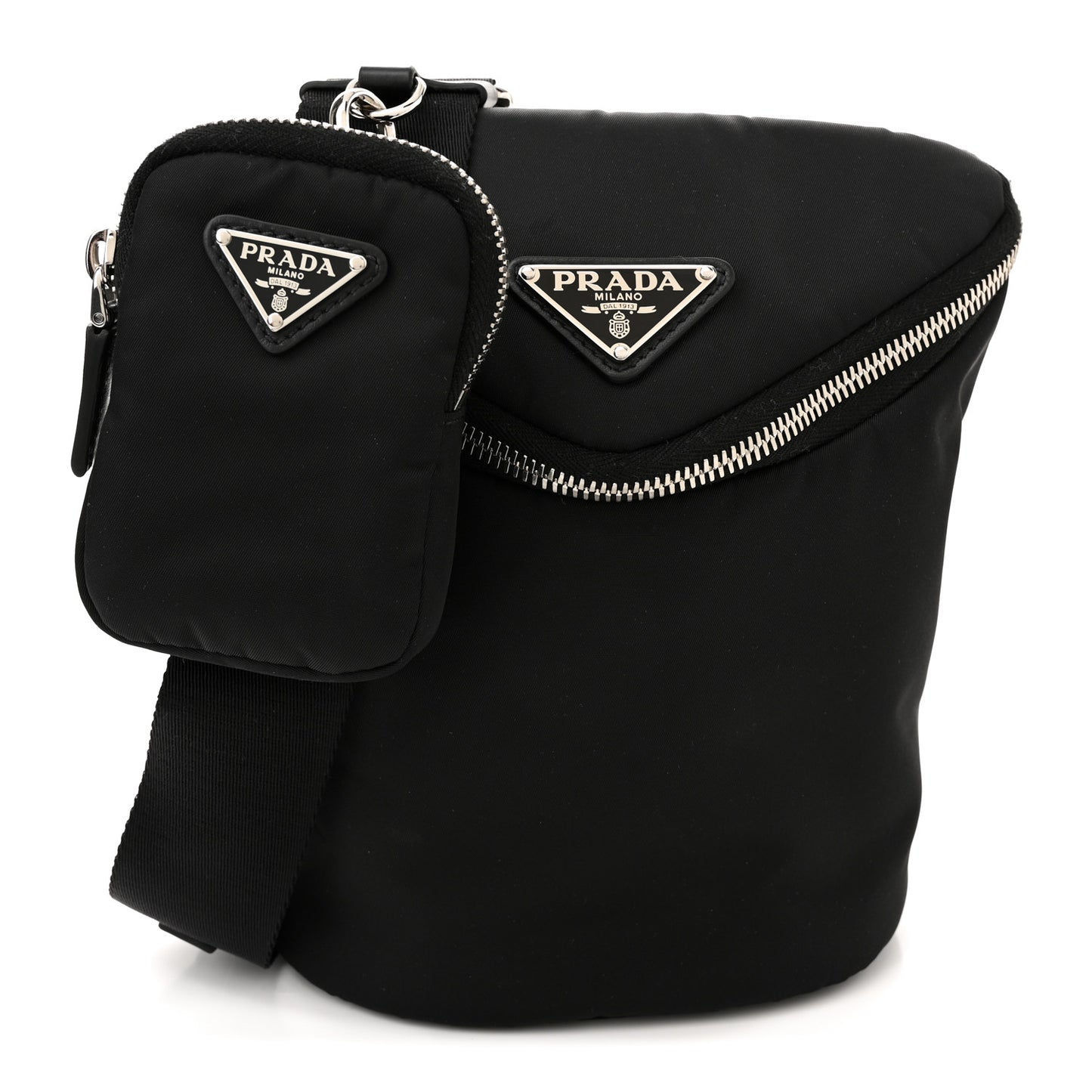 Re-Nylon Tessuto Zipped Triangle Crossbody Bag Black