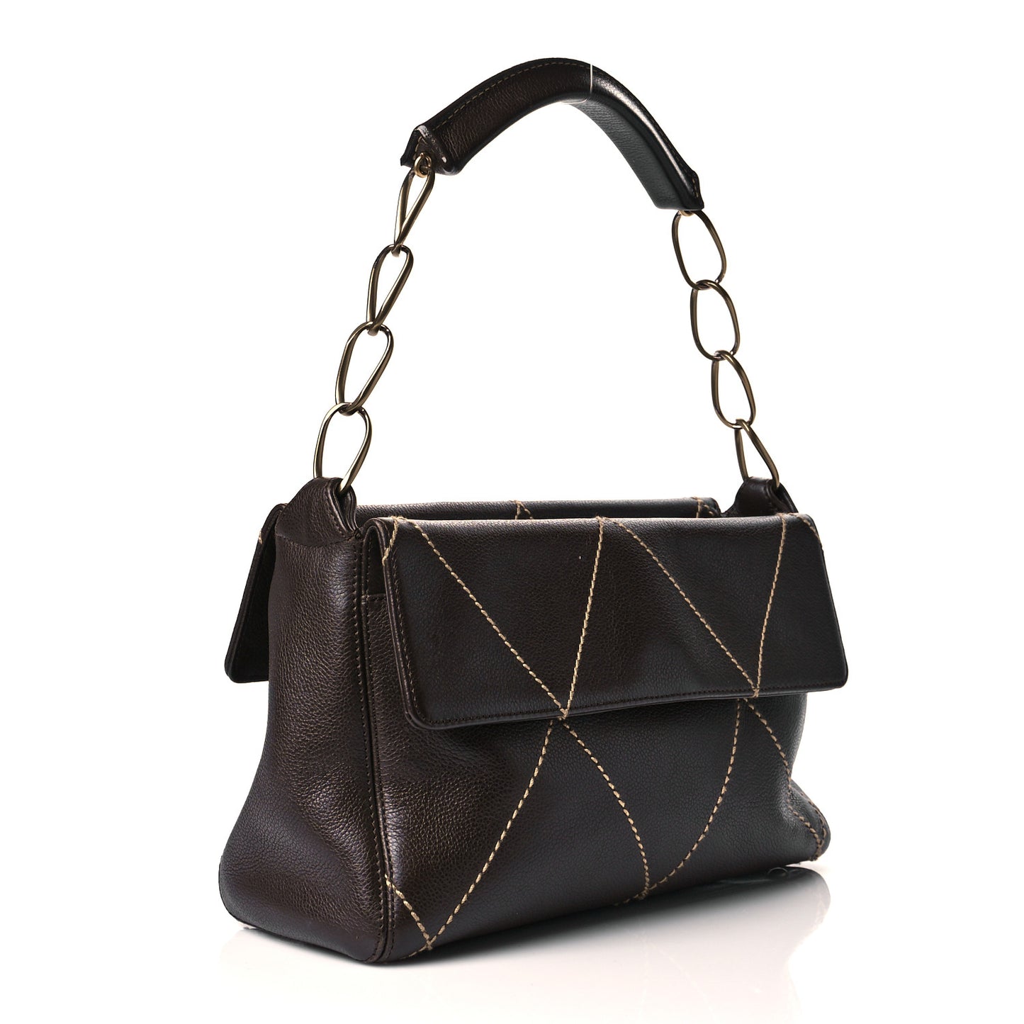 Calfskin Diamond Stitch Surpique Flap Bag Dark Brown