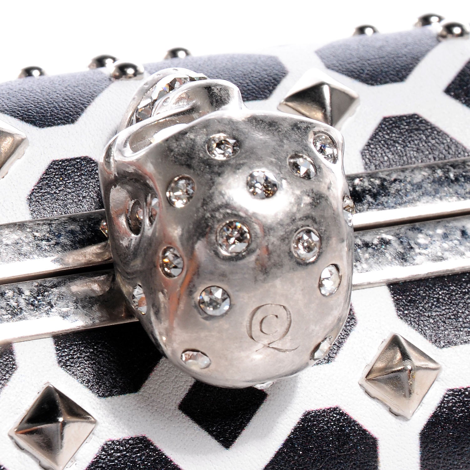Alexander McQueen Classic Grid Skull Clasp Clutch Bag Ivory and Black 6 of 10