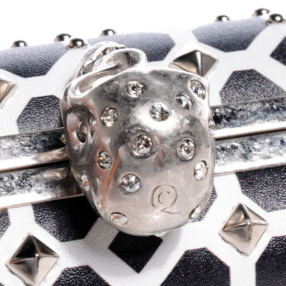 Alexander McQueen Classic Grid Skull Clasp Clutch Bag Ivory and Black 6 of 10