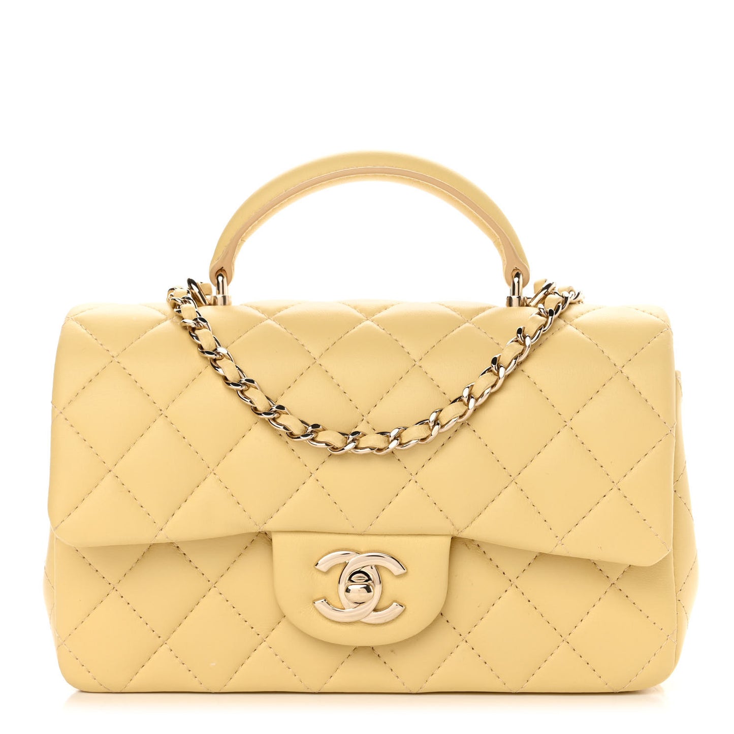 Lambskin Quilted Mini Top Handle Rectangular Flap Yellow