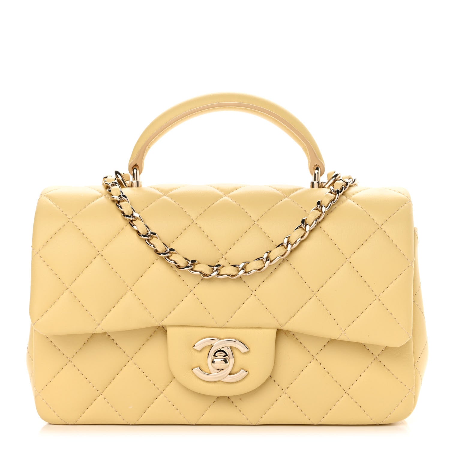 Chanel Lambskin Quilted Mini Top Handle Rectangular Flap Yellow 1 of 11