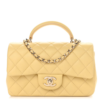 Chanel Lambskin Quilted Mini Top Handle Rectangular Flap Yellow 1 of 11