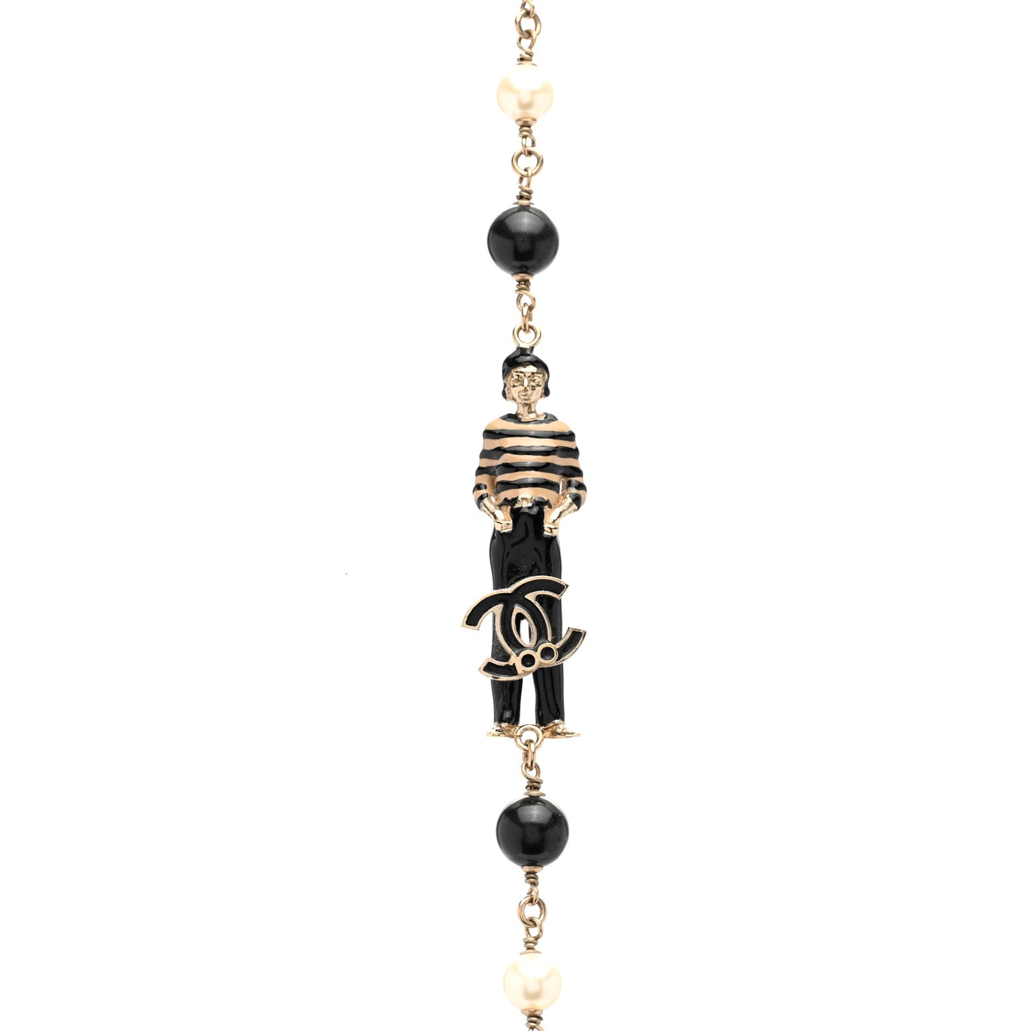 Pearl Beaded Enamel CC Coco Long Necklace Blanc Nacre Black Beige Gold