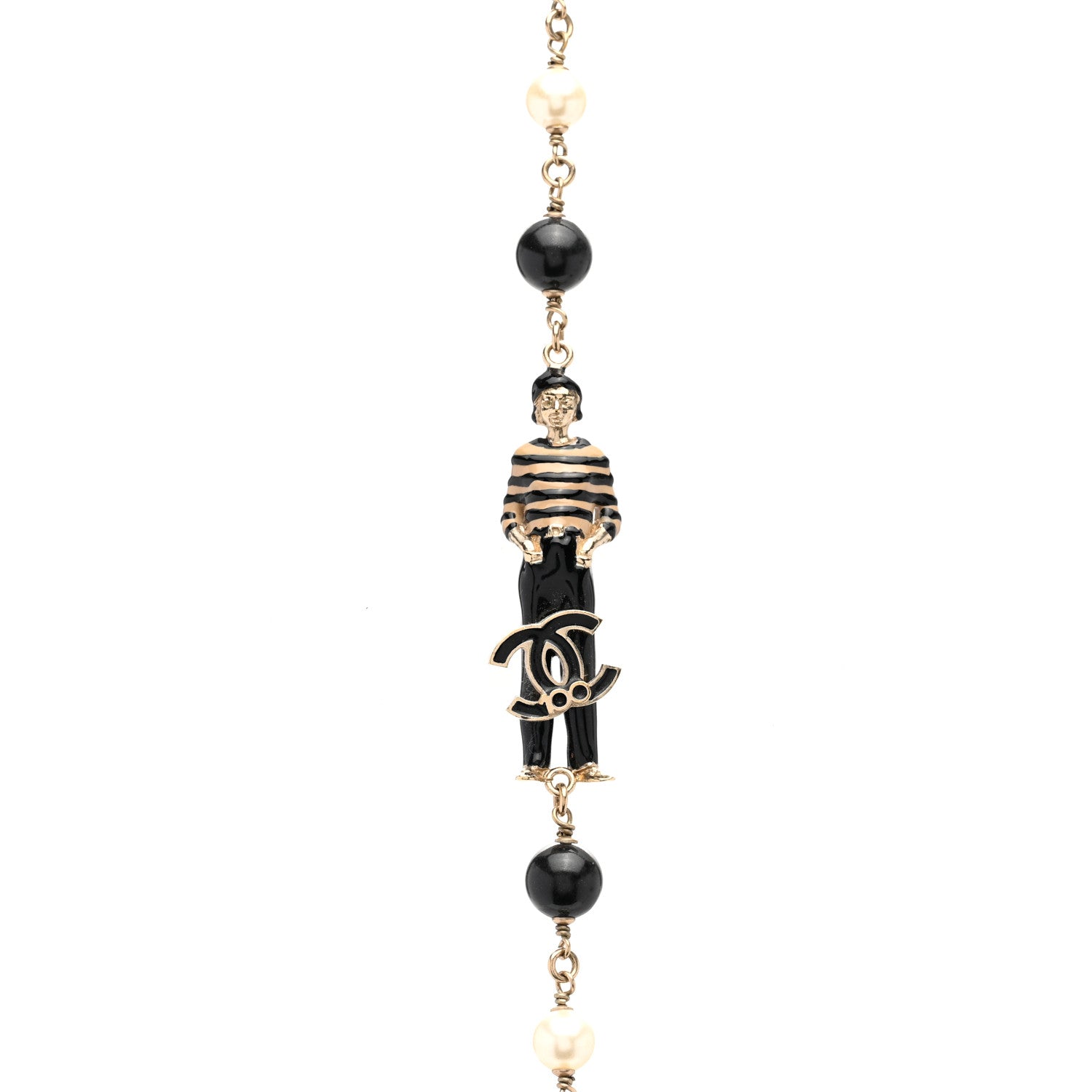 Chanel Pearl Beaded Enamel CC Coco Long Necklace Blanc Nacre Black Beige Gold 4 of 5